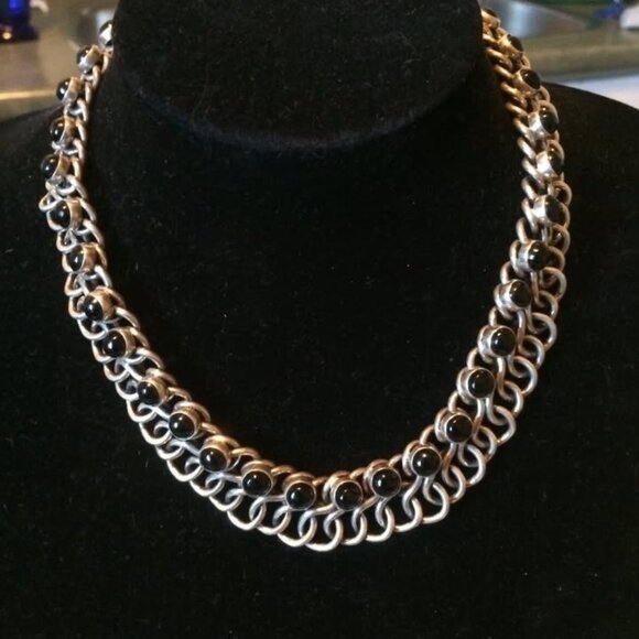 Vtg '80 Cleopatra collar choker onyx sterling silver 925 Taxco necklace 139 gr. - Picture 2 of 4